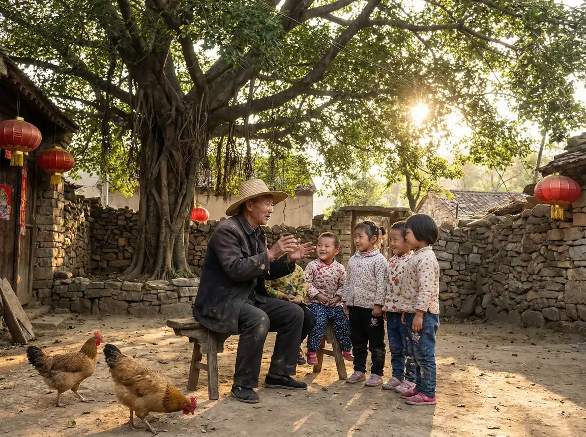 老人在大榕树下给孩子们讲故事 - 一层一层的剥开我的衣服啊 乡村记忆